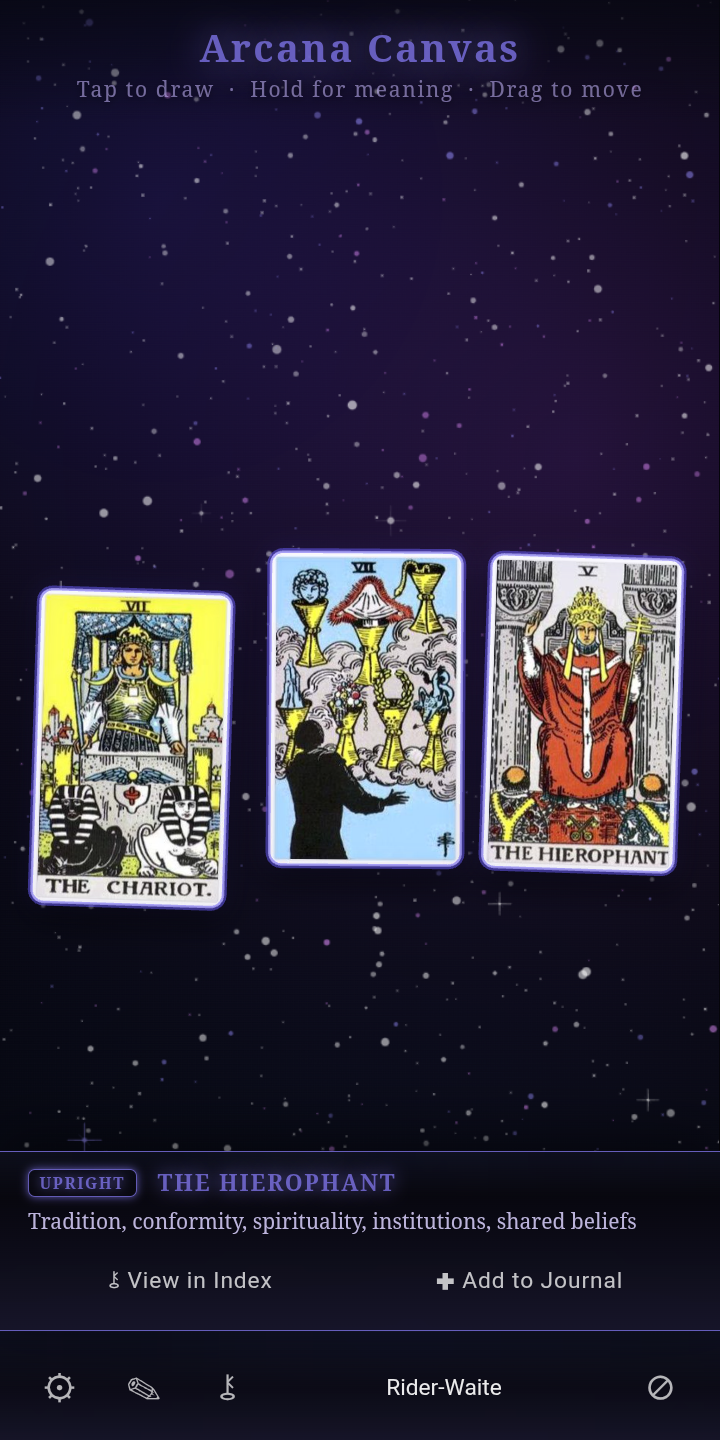 On-canvas tarot meaning panel